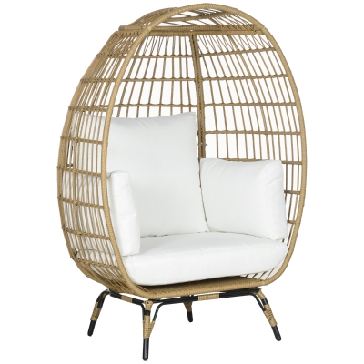 Outsunny Rattan Outdoor Egg Chair with Cushions, Khaki