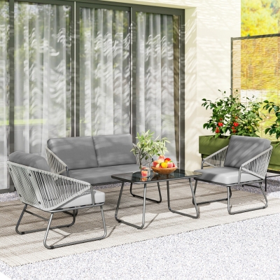 Rattan Sofa Set 107L x 70W x 69H cm Grey