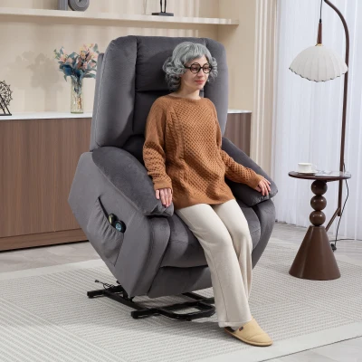 HOMCOM Relaxfauteuil met Opstaan-hulp, Warmte- en Massagefunctie, Afstandsbediening en Zijvak, Donkergrijs
