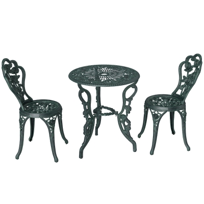 Outsunny Juego Mesa y Sillas Bistro Set Conjunto de Muebles para Porche Patio Balcón Diseño Clásico Elegante Retro Aluminio Fundido