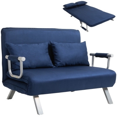 HOMCOM Canapé-Lit Convertible 2 Places Métal Suède Bleu