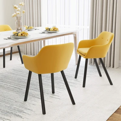 HOMCOM Set 2 Sedie Sala da Pranzo con Braccioli in Velluto Giallo