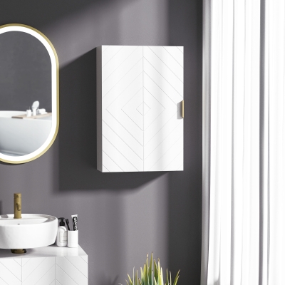kleanking Pensile Bagno Anta Decorata e Ripiani Regolabili Bianco