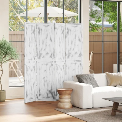 HOMCOM Biombo Dobrável de 4 Painéis Separador de Ambientes Elegante para Dormitórios Sala de Estar 160,5x170cm Branco Rústico