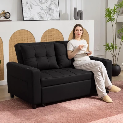HOMCOM 2-Seater Pull-Out Sofa Bed Black