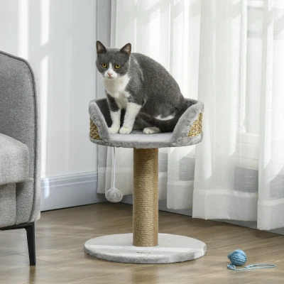 PawHut Arbre à Chat Griffoir Gris 40x40x49cm avec Pompon