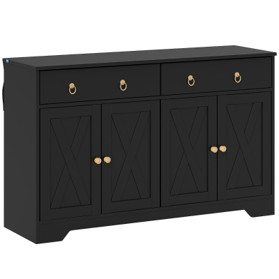 HOMCOM Buffet Armoire Cuisine Style Rural Noir 2 Tiroirs