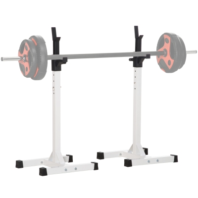 HOMCOM Soporte Barras Pesas de Acero con Altura Ajustable en 12 Niveles Carga Máx. 150 kg 52x48x105-160 cm Blanco