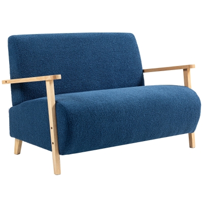 HOMCOM Sofá de 2 Plazas Tapizado en Borreguito 118 cm con Acolchado Grueso Reposabrazos y Patas de Madera Azul Oscuro