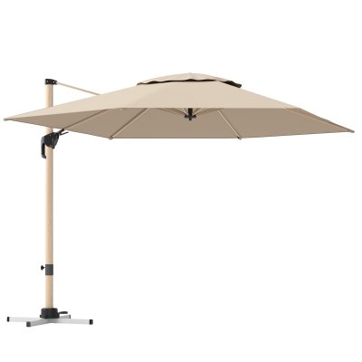 Outsunny Parasol Hexagonal 4,2x3m Inclinable Rotatif UPF50+ Kaki
