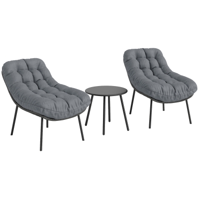Outsunny Salon de Jardin extérieur en résine tressée 2 personnes ensemble de meubles de jardin coussins de 15 cm d'épaisseur gris