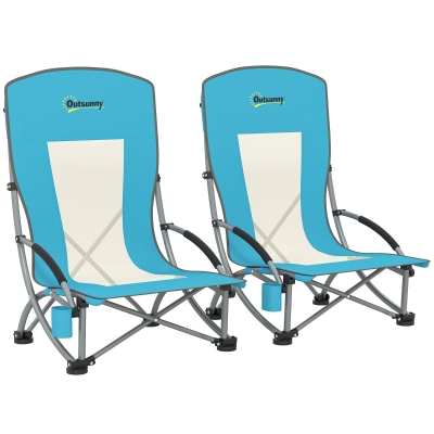 Outsunny Lot 2 Chaises Pliables Camping Légères avec Porte-Gobelet