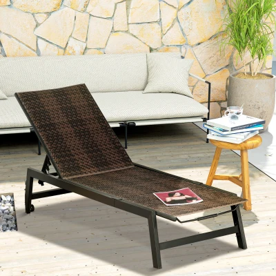 Outsunny Rattan Sun Lounger Brown/Black Five-Position