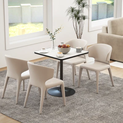 HOMCOM Table Moderne Cuisine 4 Pers. Effet Marbre 70x70cm Blanc