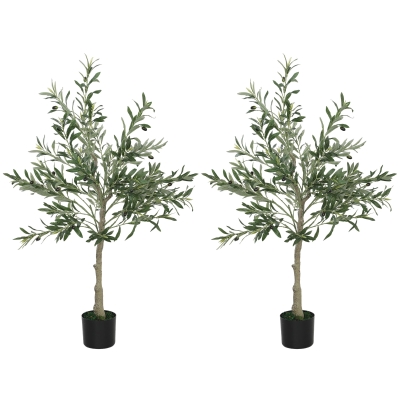 HOMCOM Set of 2 Artificial Olive Trees 4ft with Pot Indoor