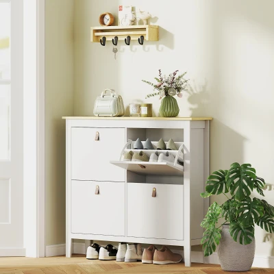 HOMCOM Meuble à Chaussures 20 Paires 4 Tiroirs Blanc