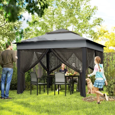 Outsunny 3x3m Pop Up Gazebo Grey with Netting