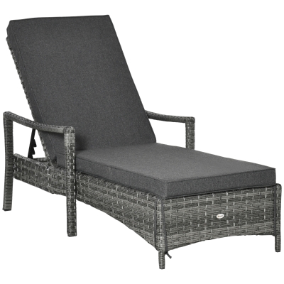 Outsunny Rattan Sun Lounger Outdoor Reclining Chair Mixed Grey