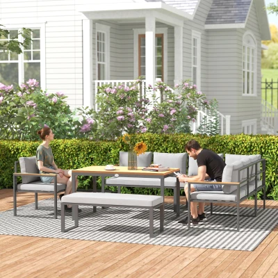 Outsunny 6-Piece L-Shaped Garden Furniture Set Natural Wood