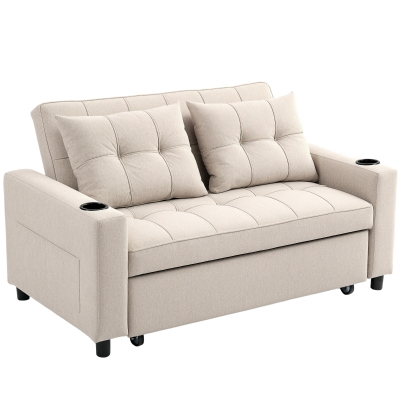 HOMCOM Pull-Out 2-Seater Sofa Bed - Beige