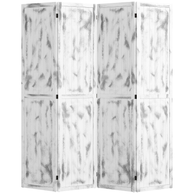 HOMCOM Biombo Divisor Separador de Ambientes de 4 Paneles Plegables de Madera de Paulonia 160,5x170 cm Blanco Rústico