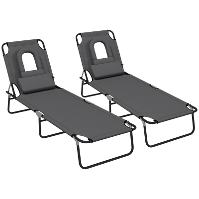 Outsunny Foldable Sun Lounger Set of 2 Dark Grey
