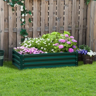 Outsunny Caixa de Plantio de Aço Galvanizado para Cultivar Plantas Flores Floreira Exterior Retangular com Fundo Aberto 120x60x30,5 cm Verde