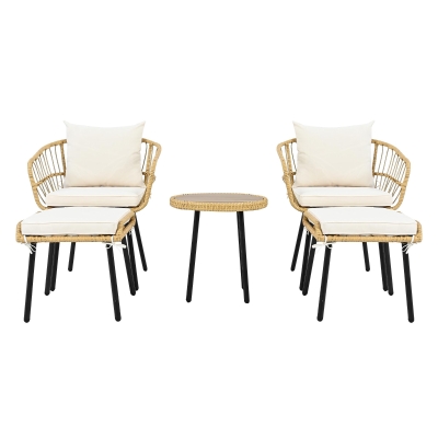 Set da giardino lounge a 5 pezzi, Bianco e Legno naturale