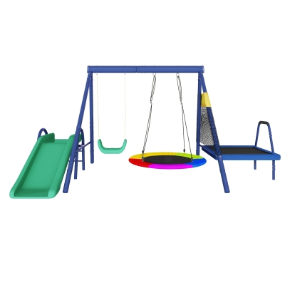 Set altalena multifunzionale per esterni con scivolo, Blu Antico