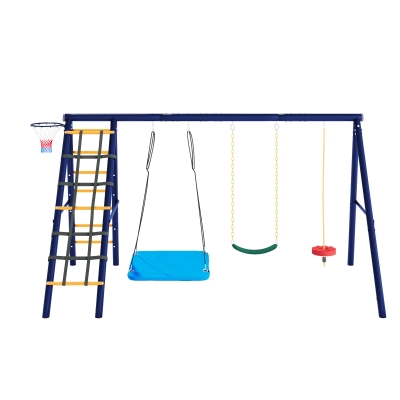Set altalena multifunzionale per esterni con 3 altalene, Blu Antico