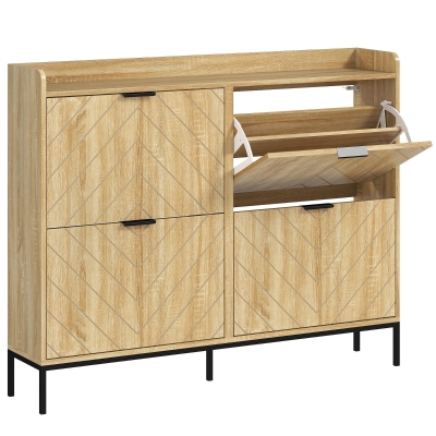 HOMCOM Sapateira Estreita com 4 Portas Sapateira para Entrada com Prateleiras Ajustáveis para 16 Pares de Sapatos 120x23,5x95,5 cm Madeira