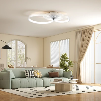 HOMCOM Candeeiro de Teto LED 40W Candeeiro Moderno com Iluminação LED 3000K/4000K/6500K 59x38x7,4 cm Branco