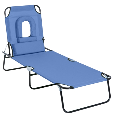 Outsunny Sun Lounger Reading Hole Blue