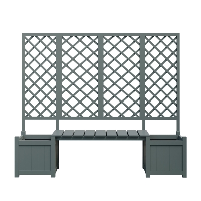 Pflanzkübel mit Spalier und Sitz für Garten, Hof, Terrasse, für Kletterpflanzen, 169 x 42 x 145 cm, Grau