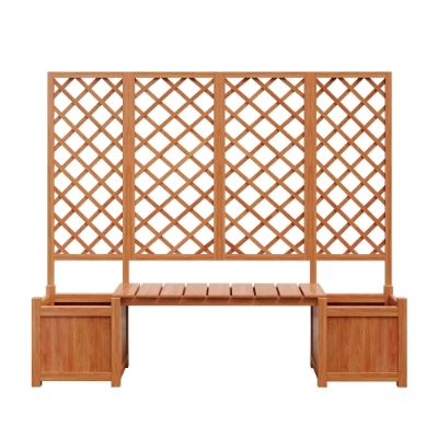 Pflanzkübel mit Spalier und Sitz für Garten, Hof, Terrasse, für Kletterpflanzen, 169 x 42 x 145 cm, Braun