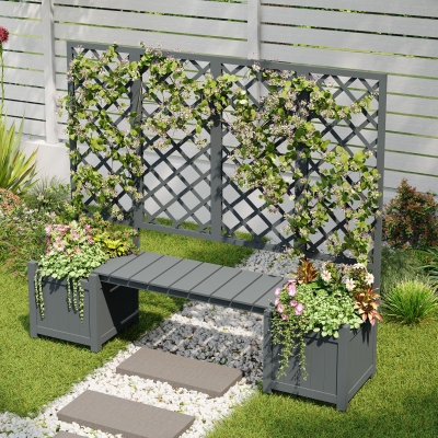 Pflanzkübel mit Spalier und Sitz für Garten, Hof, Terrasse, für Kletterpflanzen, 169 x 42 x 145 cm, Grau