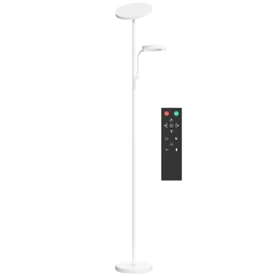 HOMCOM Candeeiro de Pé 42W Giratório com Controlo Remoto e Táctil Temperatura de Cor e Brilho Ajustáveis Ø25x175 cm Branco