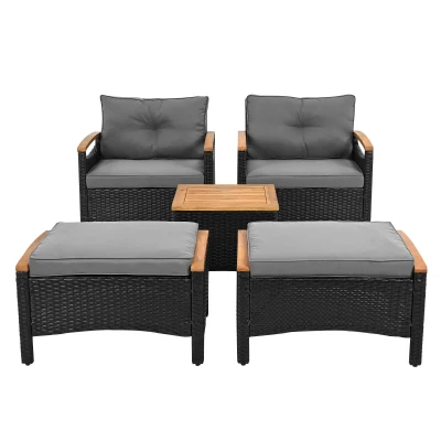 Set da balcone in rattan da esterno a 5 pezzi con 2 sedie, Nero e Grigio