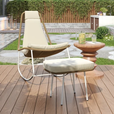 Ensemble de fauteuils à bascule avec corde tressée à la main, Beige+Marron