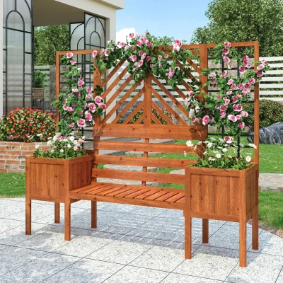 Fioriera con grigliato e seduta per giardino, Marrone