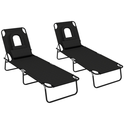 Outsunny Sun Lounger Set of 2 Adjustable Backrest Black