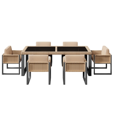 Set tavolo e sedie in rattan, Marrone e Nero