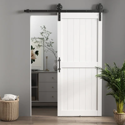 HOMCOM Porta de Correr Celeiro com Ferragens Porta Corredera de Interior com Puxador Rolo e Guia de Chão 91,5x213,4 cm Branco