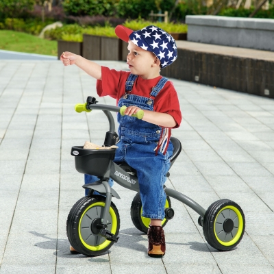 AIYAPLAY Triciclo para Niños de 2 a 5 Años Bicicleta Infantil con Asiento Ajustable Cesta Timbre y Pedales 70,5x53x58 cm Gris