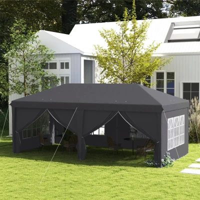 Outsunny Pop-Up Gazebo 3x6m with Curtains Grey