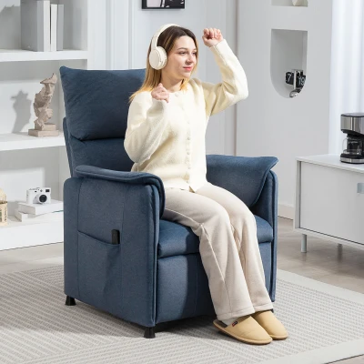 HOMCOM Poltrona Relax Reclinável Elétrica com Função Memória Apoio para Pés Controlo Remoto e Bolsos Laterais 80x83x104 cm Azul