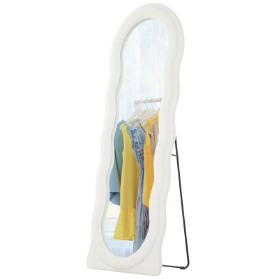 HOMCOM Lichaamslange Spiegel 160 x 60 cm Gebogen Standspiegel met Golfdesign Breukvast Glas Wit