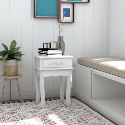 HOMCOM Mesa de Cabeceira com 1 Gaveta Mesa Auxiliar de Madeira para Dormitório Sala de Estar Estilo Moderno 40x35x60cm Branco