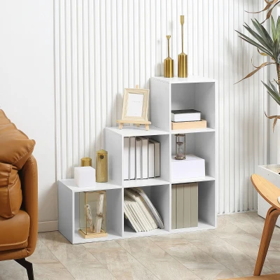 HOMCOM Estante em Forma de Escada Estante de Armazenamento com 6 Cubos Estante de Exposição 91,5x29,5x91,5cm Branco