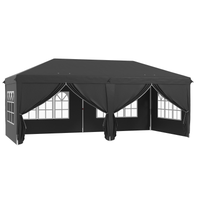Outsunny Pop Up Gazebo 3x6m Black with Sides & Windows